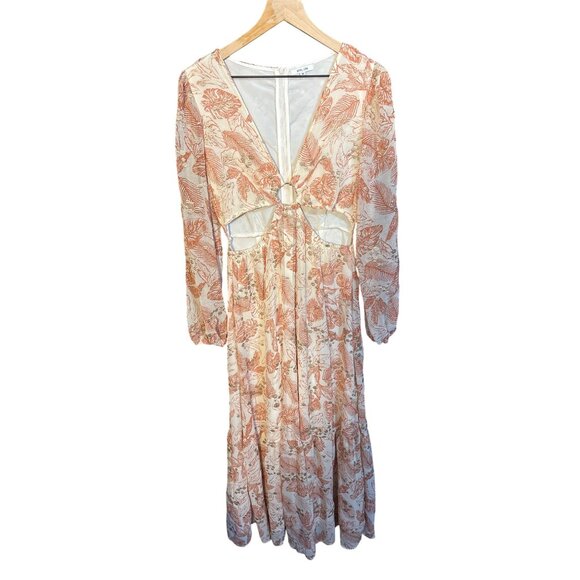 Boho‎ Floral Cutout Maxi Dress With Long Sleeves & Ring Detail By BTFL-Life - Picture 2 of 6